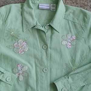 Alfred Dunner Spring Green Floral Embroidered Blazer Sz 16P